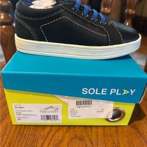 Kids Black Sneakers with Blue Accents